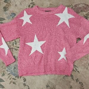 SHEIN Pink Star Crew Neck Sweater